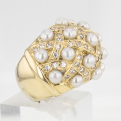 Bague Or jaune perles et diamants