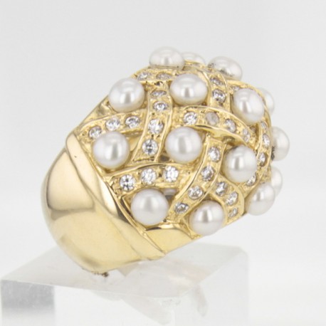 Bague Or jaune perles et diamants