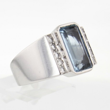 Bague Or blanc Aigue-marine diamants