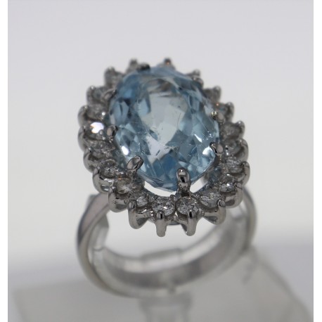 Bague Or Blanc Aigue-Marine et Diamants Bague Or Blanc Aigue-Marine et Diamants