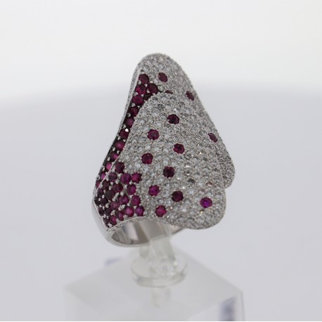 Bague Or blanc pavage rubis et diamants