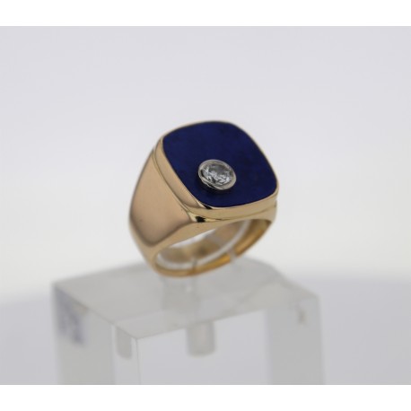 Bague Or jaune Lapis lazuli diamants