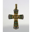 Pendentif Croix Or jaune 18k Emeraudes diamants