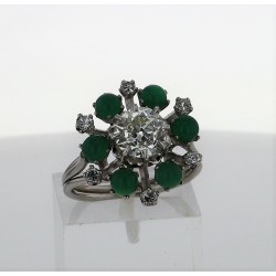 Bague Or blanc 18K diamants chrysoprases