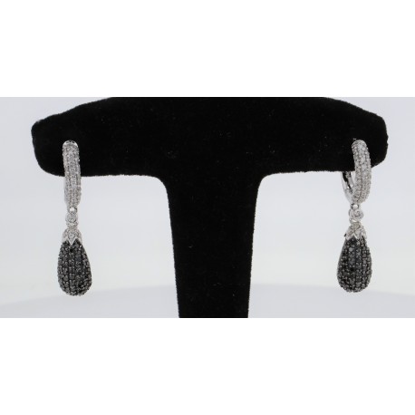 Boucles d'oreilles Or Blanc 14K diamants noirs et blancs