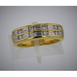 Bague Or jaune 18K  diamants baguettes et brillants