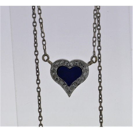 Pendentif Or blanc 18K lapis lazuli diamants